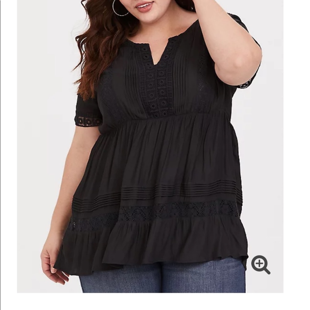 Torrid Gray Crepe Lace Peasant Tunic